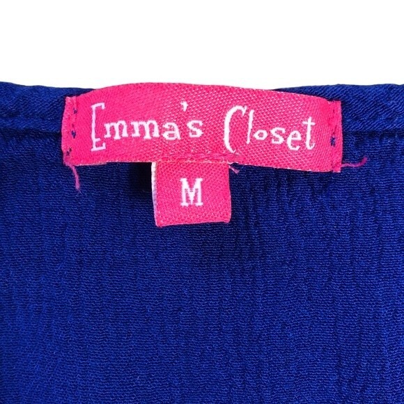 Emma’s Closet Royal Blue Boho Cold Shoulder Embroidered Blouse - Picture 4 of 5